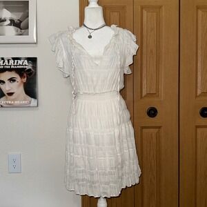 NWT Max Studio White Ruffle Tiered Mini Dress Smocked Waist Small Cottage Core